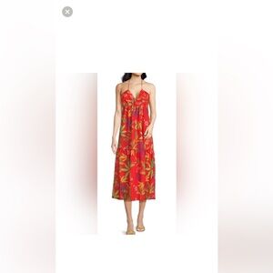 Chelsea & Violet Red Tropical Halter-Style Midi Dress